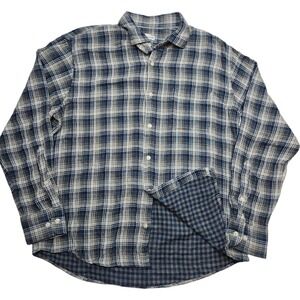 Peter Millar Flannel Shirt Sz L Blue Grey Plaid Cotton Button Down